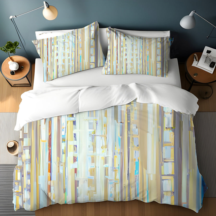 Beige and Blue Vertical Stripe Pattern Duvet Cover