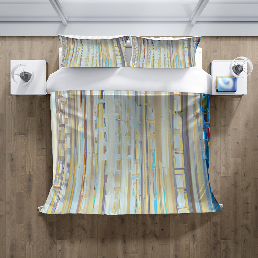 Beige and Blue Vertical Stripe Pattern Duvet Cover