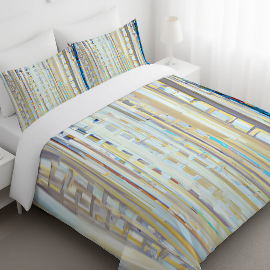 Beige and Blue Vertical Stripe Pattern Duvet Cover