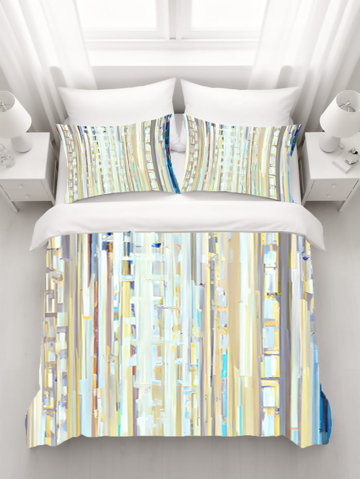 Beige and Blue Vertical Stripe Pattern Duvet Cover