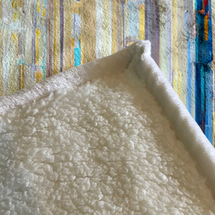 Beige and Blue Vertical Stripe Pattern Fleece Sherpa Blanket