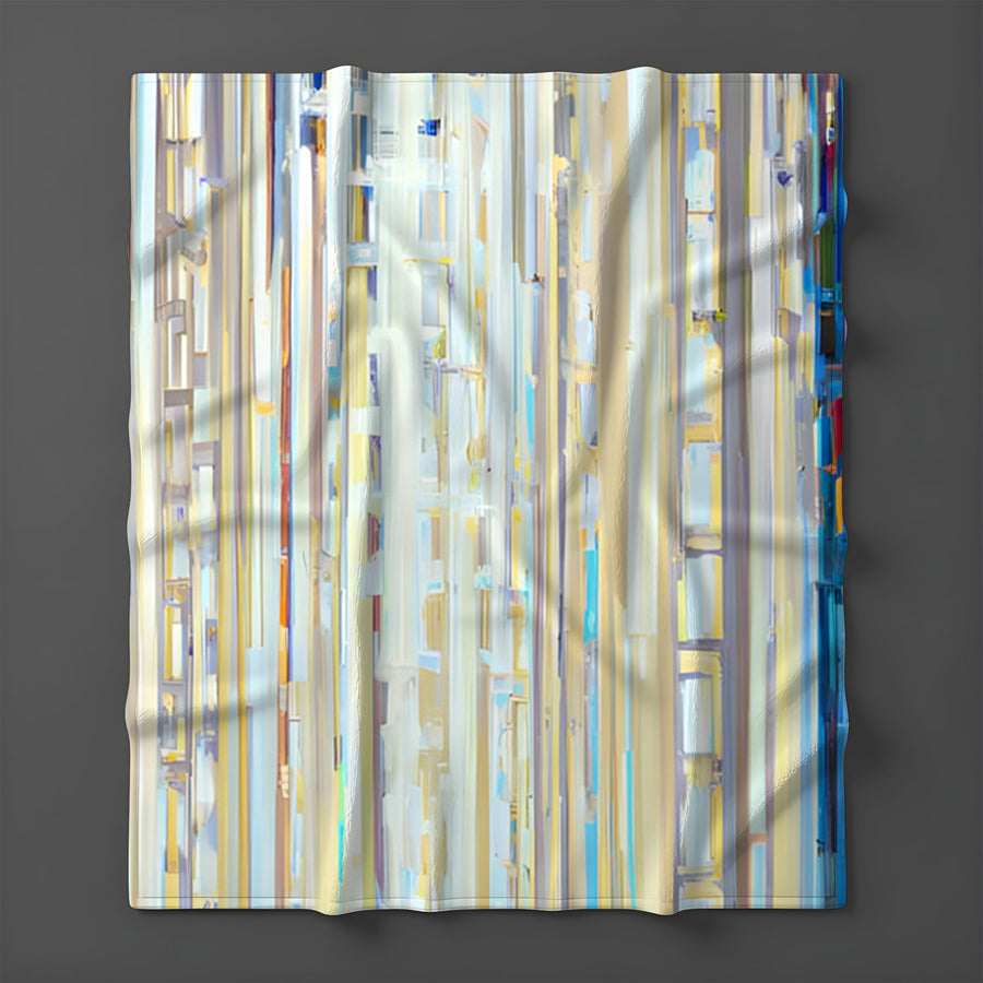 Beige and Blue Vertical Stripe Pattern Fleece Sherpa Blanket