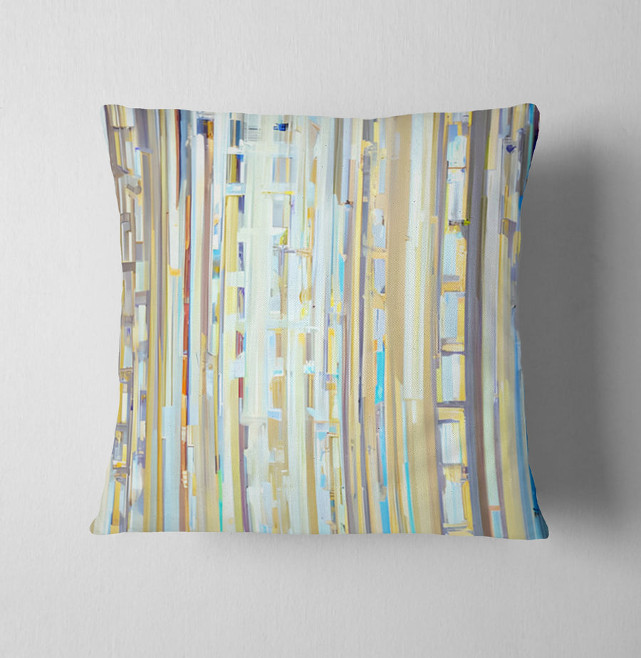 Beige and Blue Vertical Stripe Pattern Throw Pillow Cover