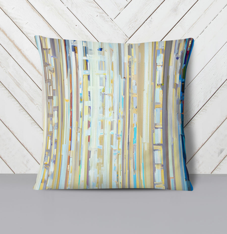 Beige and Blue Vertical Stripe Pattern Throw Pillow Cover