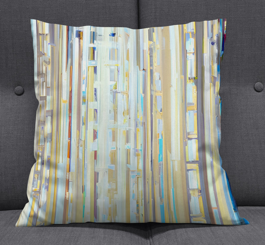 Beige and Blue Vertical Stripe Pattern Throw Pillow Cover