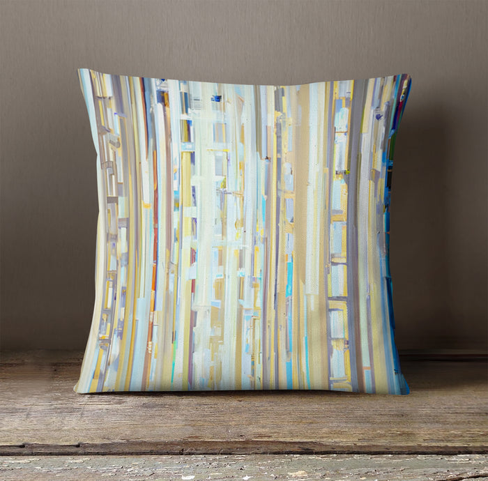 Beige and Blue Vertical Stripe Pattern Throw Pillow Cover