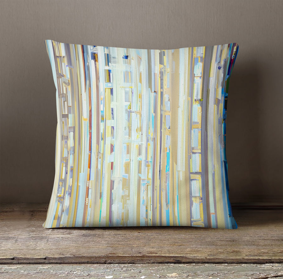 Beige and Blue Vertical Stripe Pattern Throw Pillow Cover