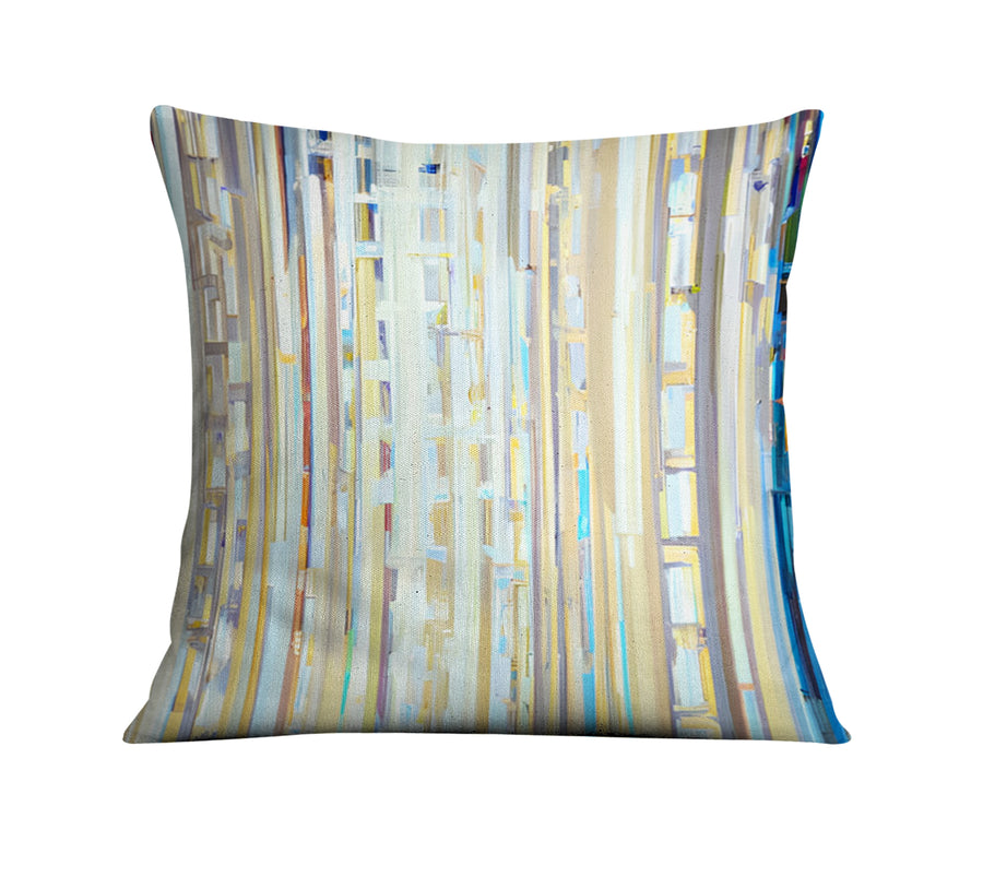 Beige and Blue Vertical Stripe Pattern Throw Pillow Cover