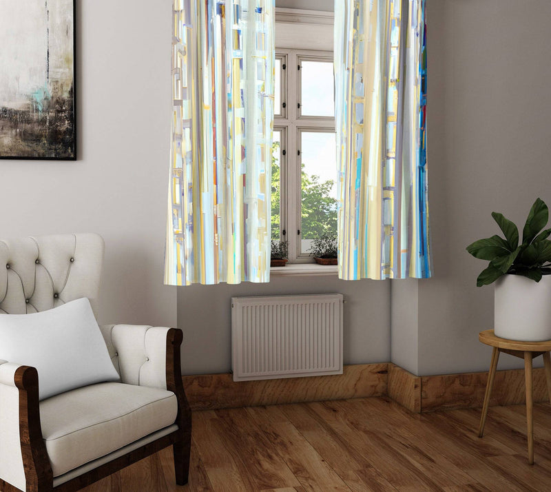 Abstract Striped Window Curtains - Light Color Broken Stripes Pattern - Deja Blue Studios