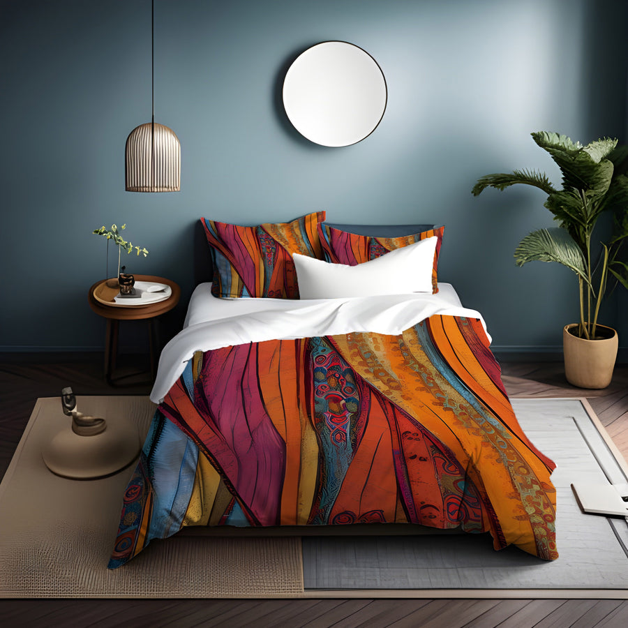 Red and Orange Textile Abstract Pattern Duvet Cover