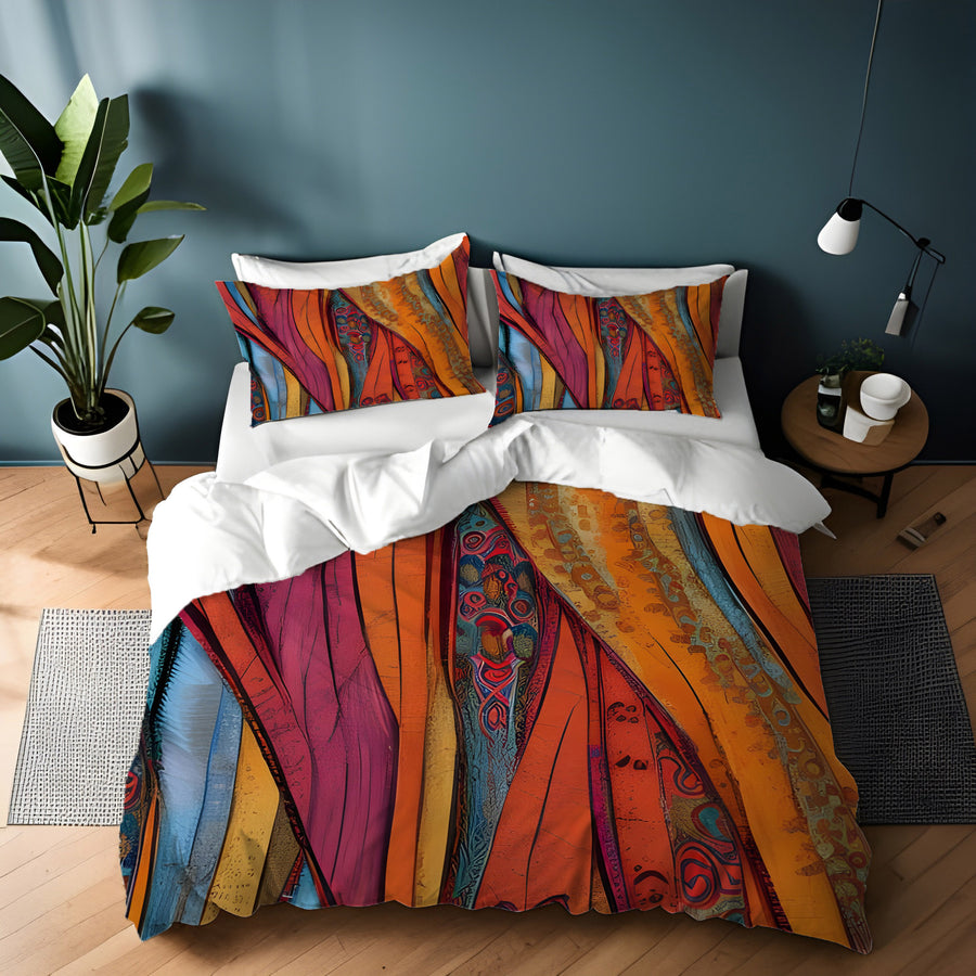 Red and Orange Textile Abstract Pattern Duvet Cover