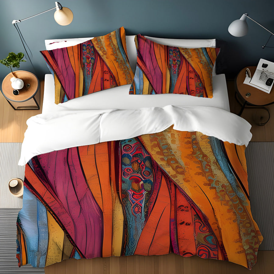 Red and Orange Textile Abstract Pattern Duvet Cover