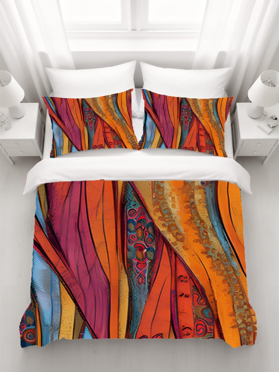 Red and Orange Textile Abstract Pattern Duvet Cover