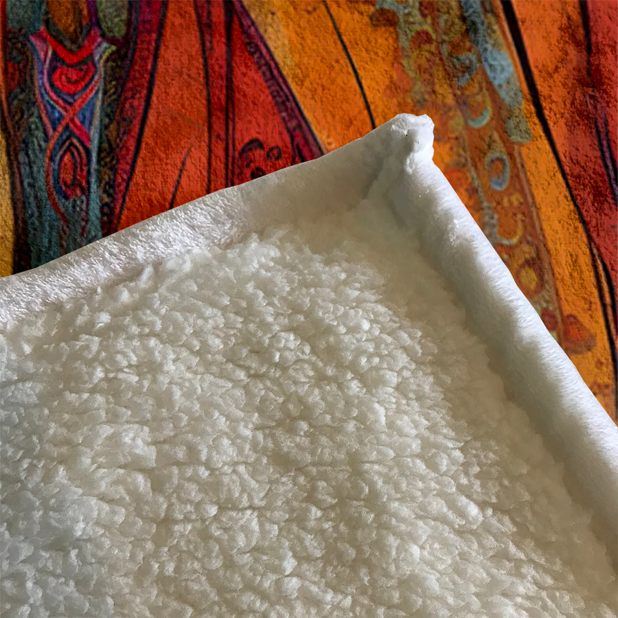 Red and Orange Textile Abstract Pattern Fleece Sherpa Blanket