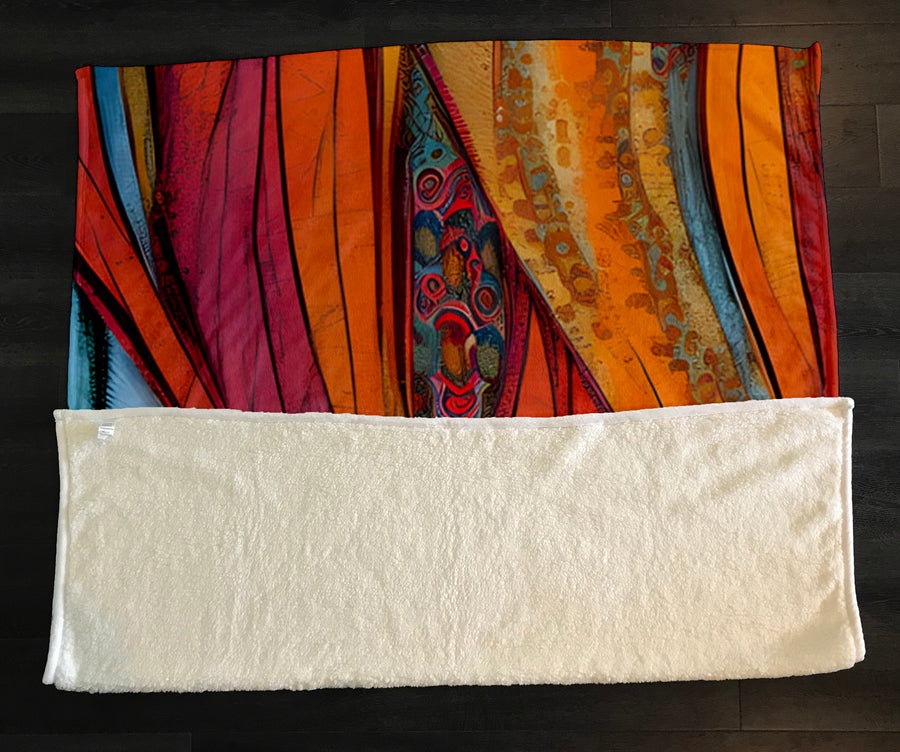Red and Orange Textile Abstract Pattern Fleece Sherpa Blanket