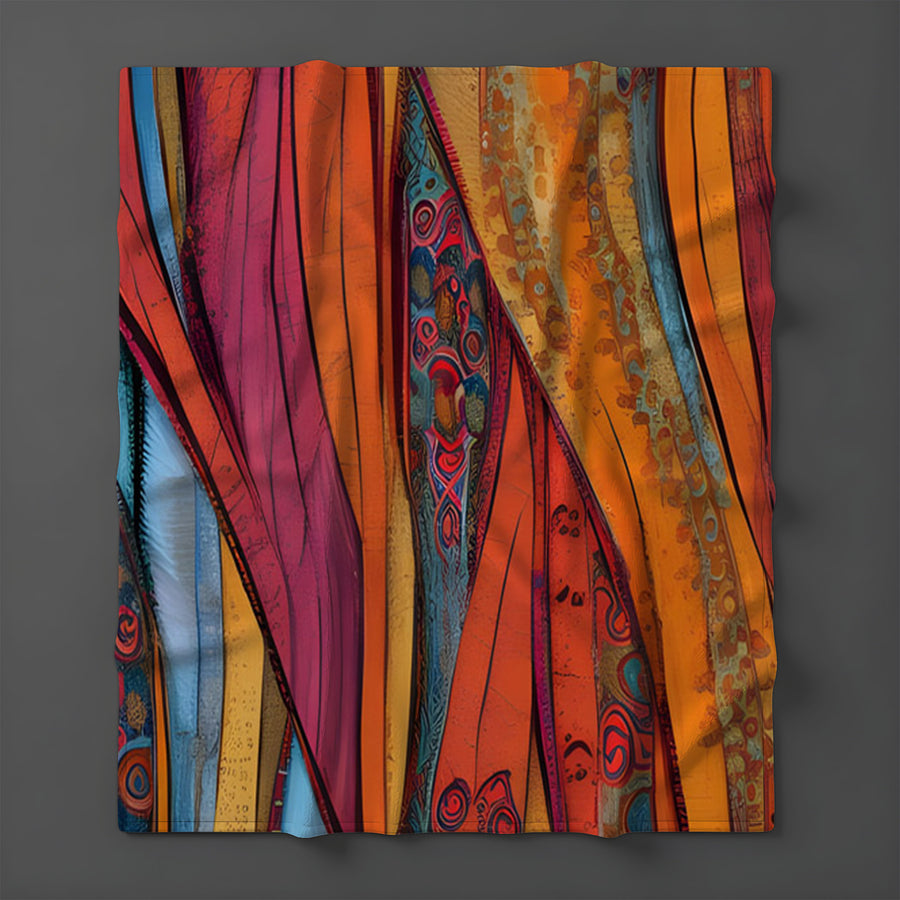 Red and Orange Textile Abstract Pattern Fleece Sherpa Blanket