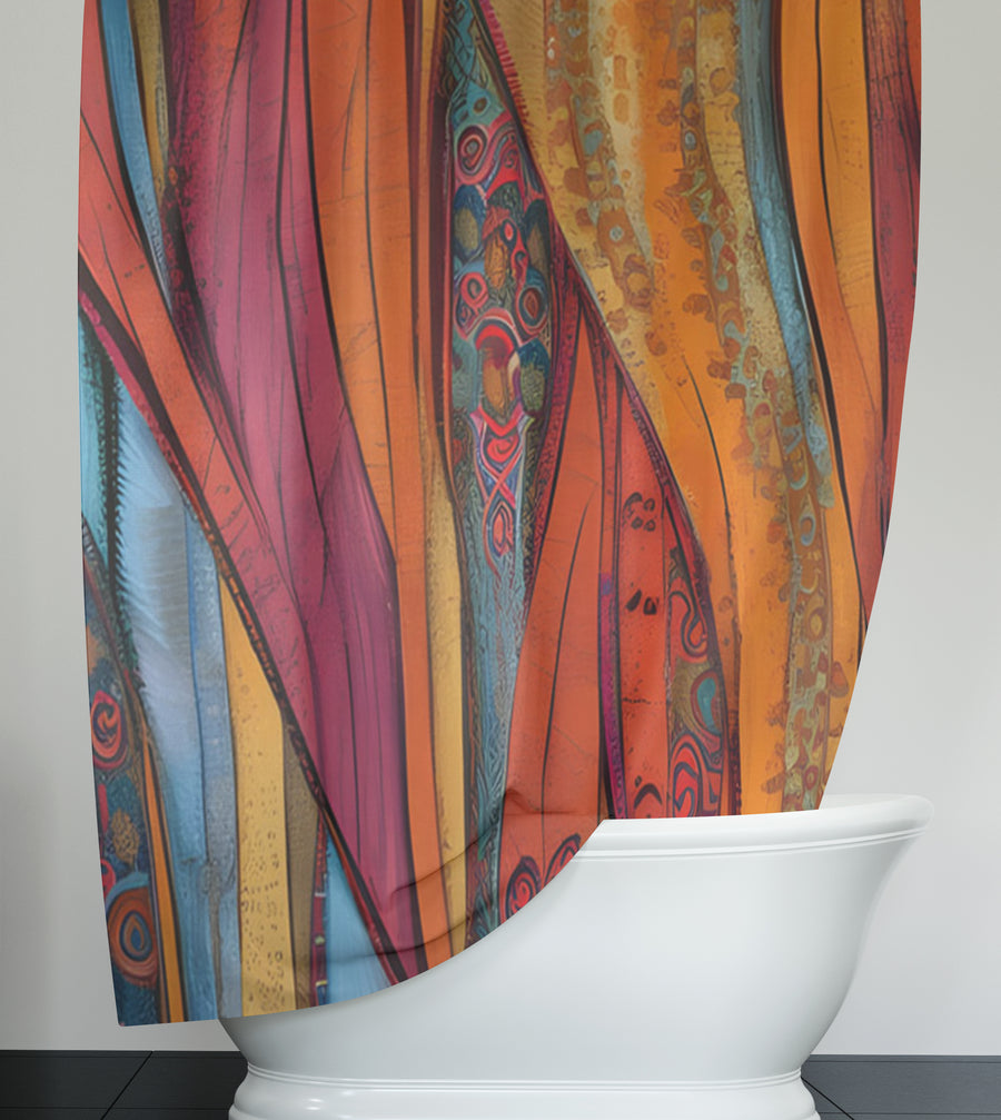 Red and Orange Textile Abstract Pattern Shower Curtain