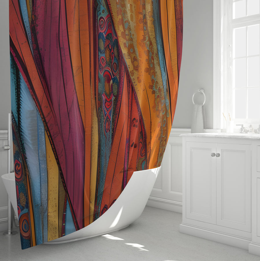 Red and Orange Textile Abstract Pattern Shower Curtain