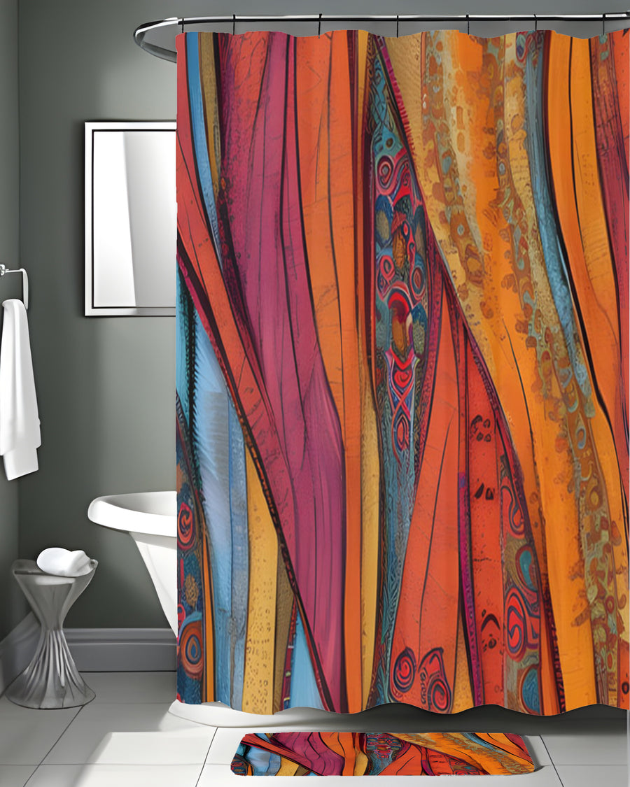 Red and Orange Textile Abstract Pattern Shower Curtain