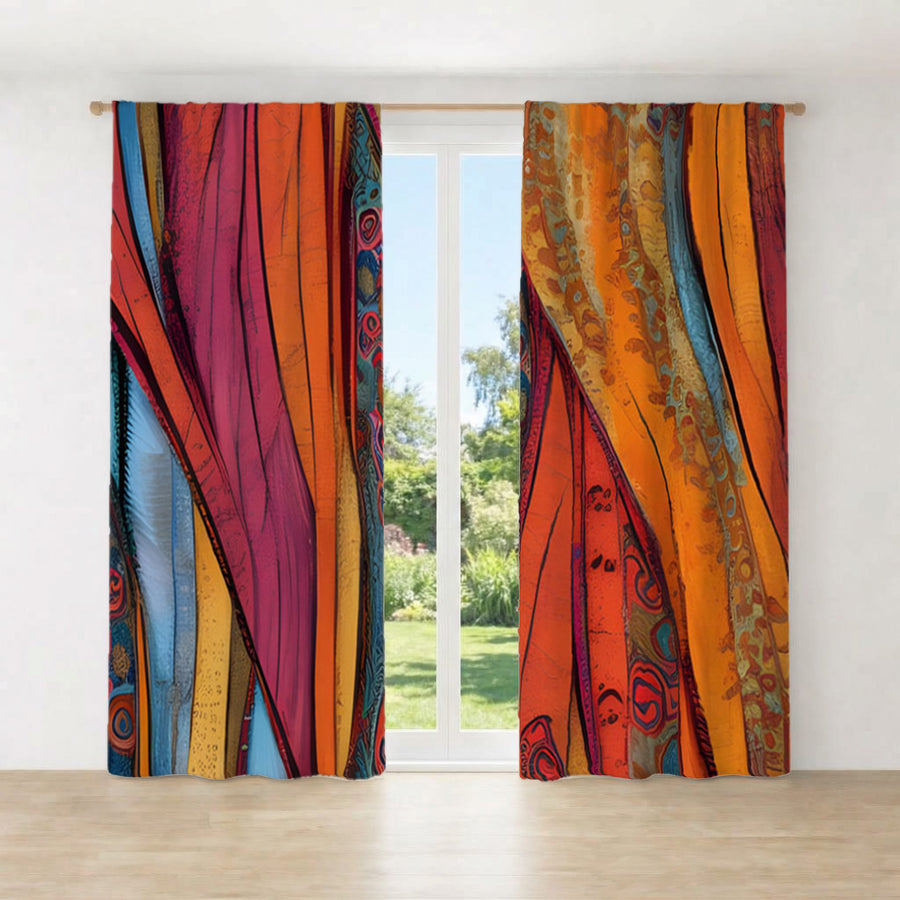 Red and Orange Textile Abstract Pattern Window Curtains