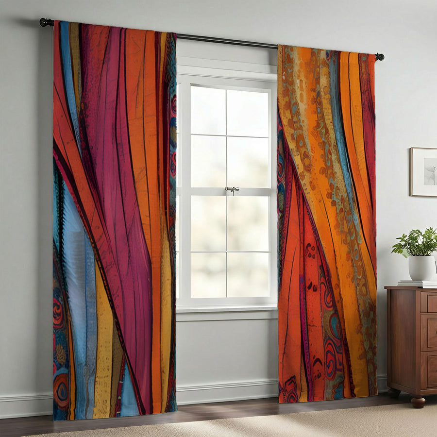 Red and Orange Textile Abstract Pattern Window Curtains
