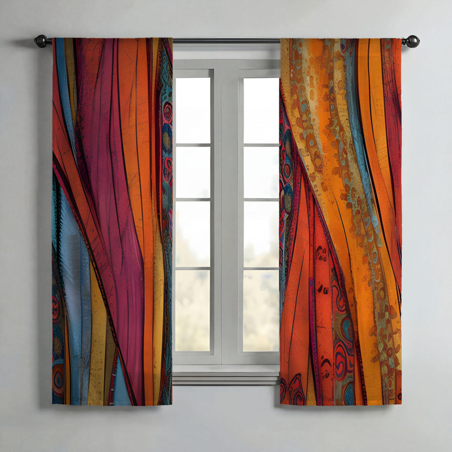 Red and Orange Textile Abstract Pattern Window Curtains