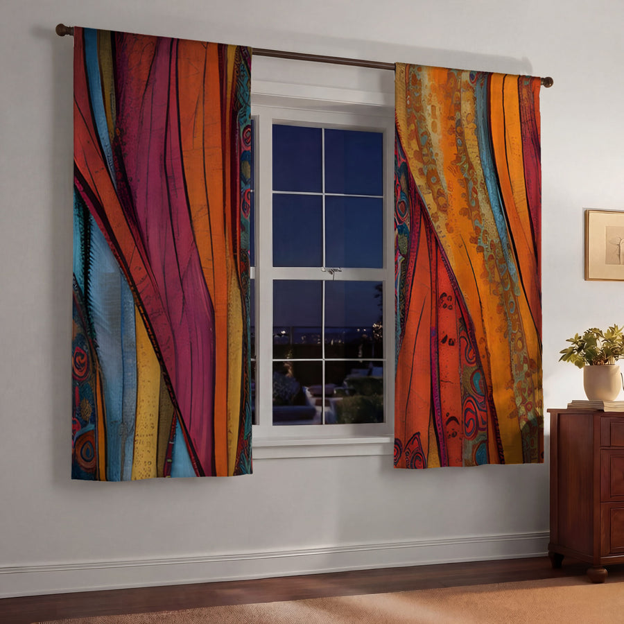 Red and Orange Textile Abstract Pattern Window Curtains