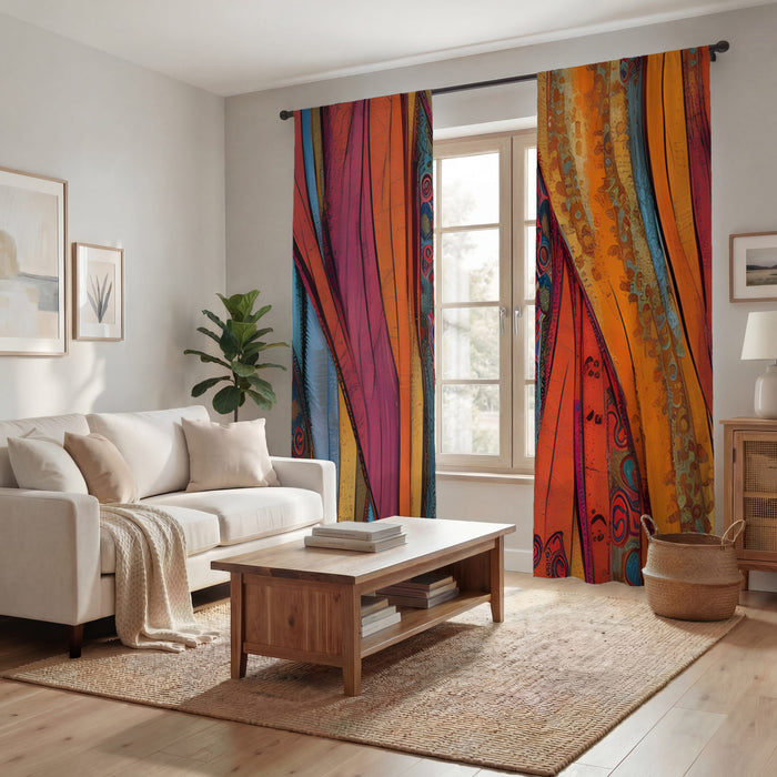 Red and Orange Textile Abstract Pattern Window Curtains