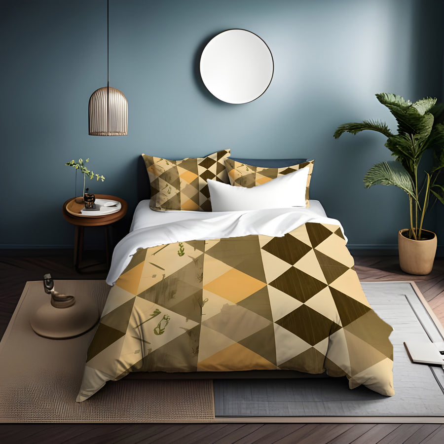 Beige and Brown Diamond Geometric Pattern Duvet Cover