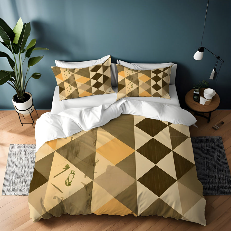 Beige and Brown Diamond Geometric Pattern Duvet Cover