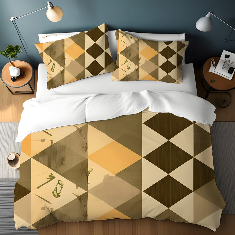 Beige and Brown Diamond Geometric Pattern Duvet Cover