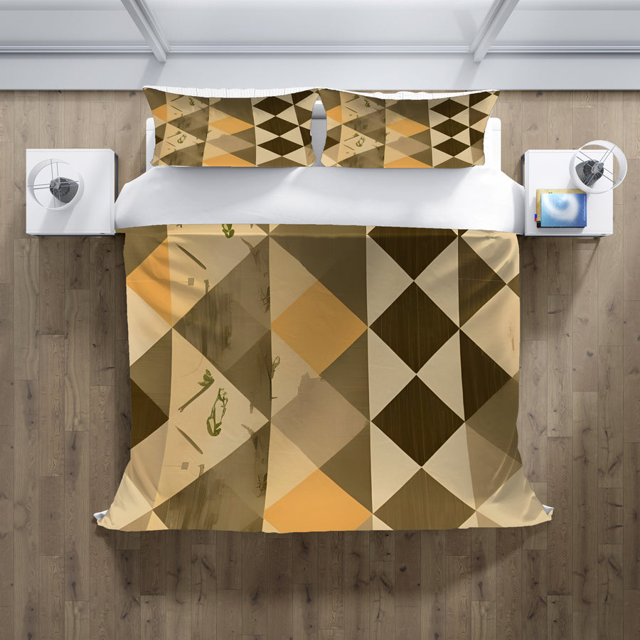 Beige and Brown Diamond Geometric Pattern Duvet Cover