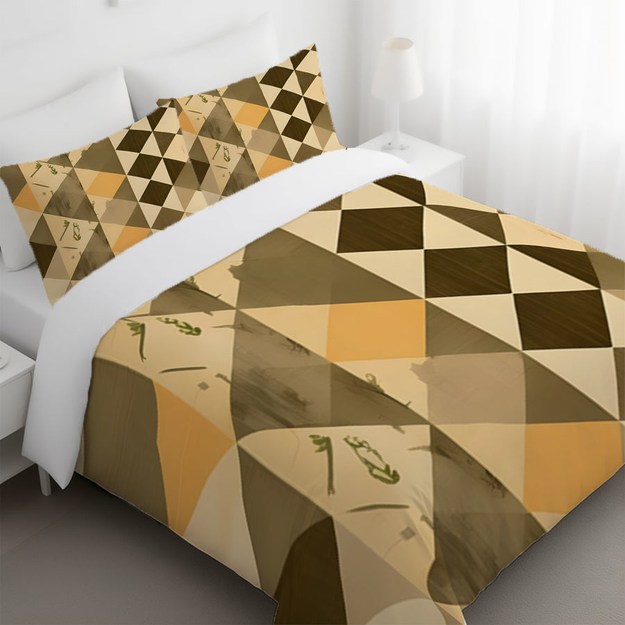 Beige and Brown Diamond Geometric Pattern Duvet Cover