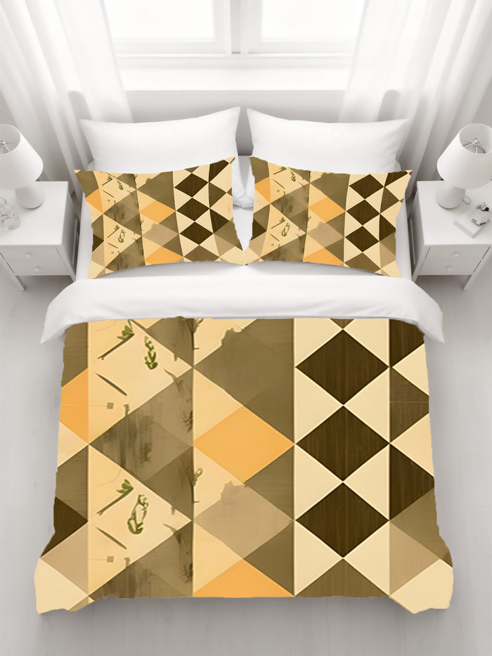 Beige and Brown Diamond Geometric Pattern Duvet Cover