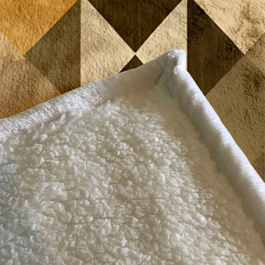 Beige and Brown Diamond Geometric Pattern Fleece Sherpa Blanket