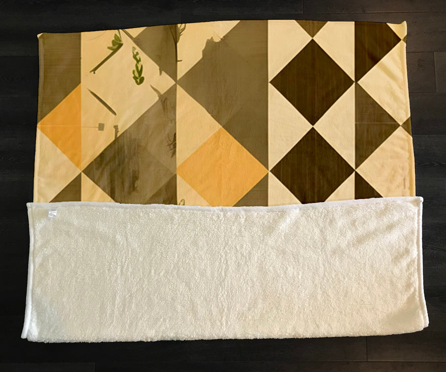 Beige and Brown Diamond Geometric Pattern Fleece Sherpa Blanket