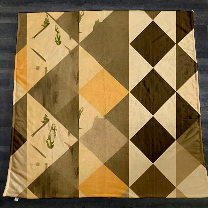 Beige and Brown Diamond Geometric Pattern Fleece Sherpa Blanket