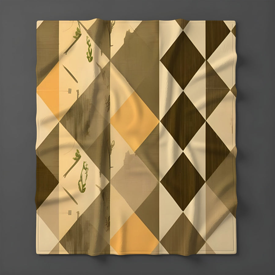 Beige and Brown Diamond Geometric Pattern Fleece Sherpa Blanket