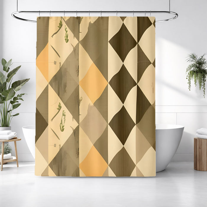Beige and Brown Diamond Geometric Pattern Shower Curtain