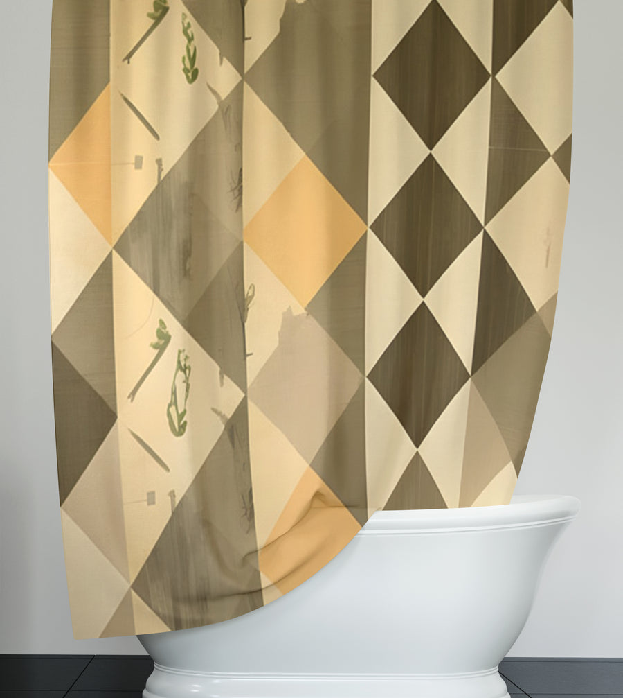 Beige and Brown Diamond Geometric Pattern Shower Curtain