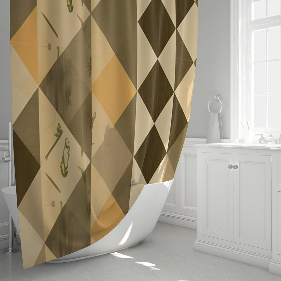 Beige and Brown Diamond Geometric Pattern Shower Curtain