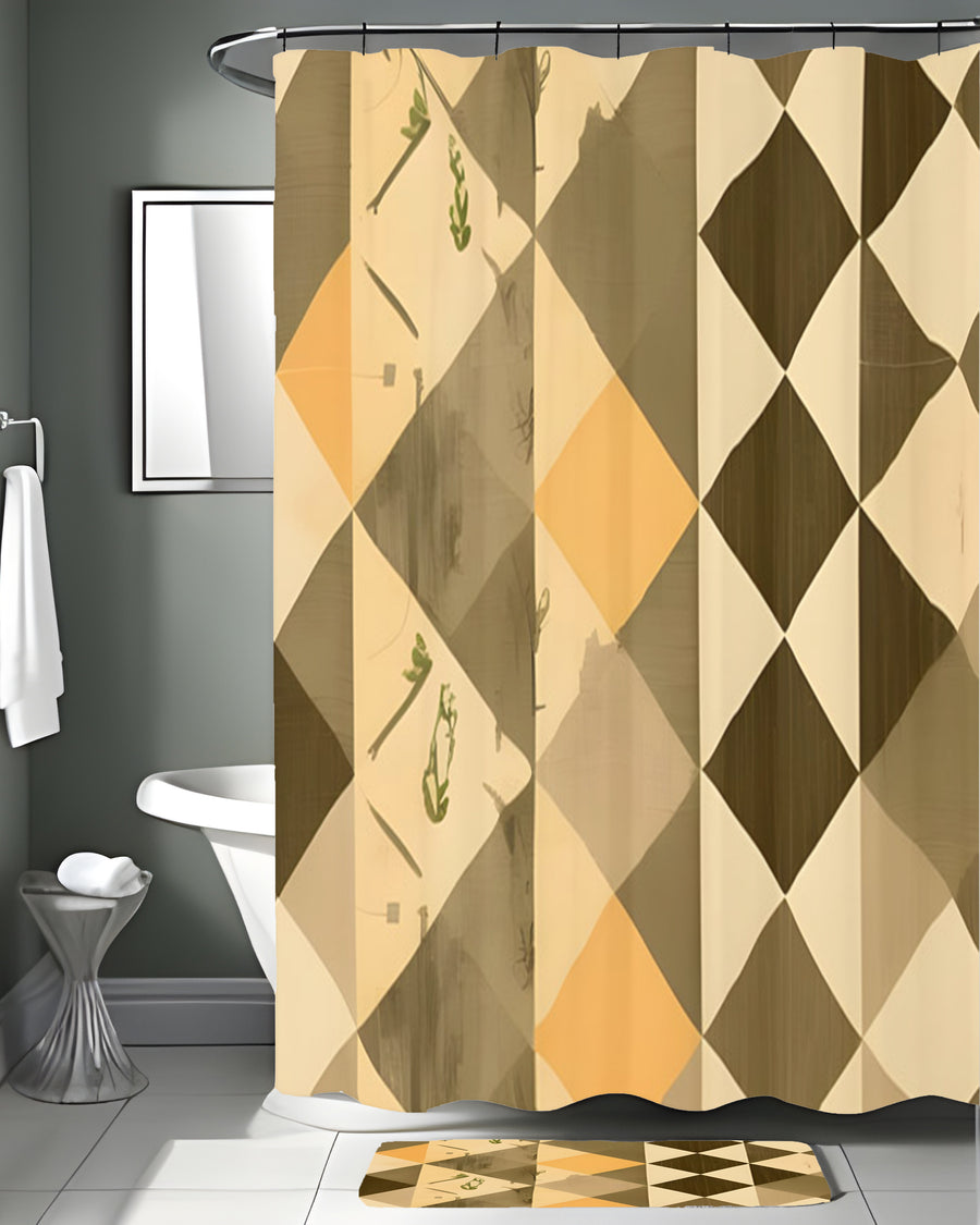 Beige and Brown Diamond Geometric Pattern Shower Curtain