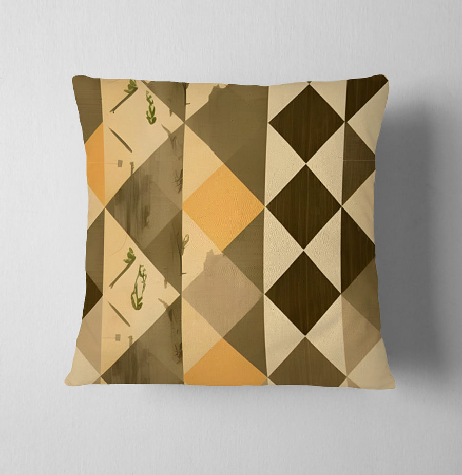 Beige and Brown Diamond Geometric Pattern Throw Pillow Cover