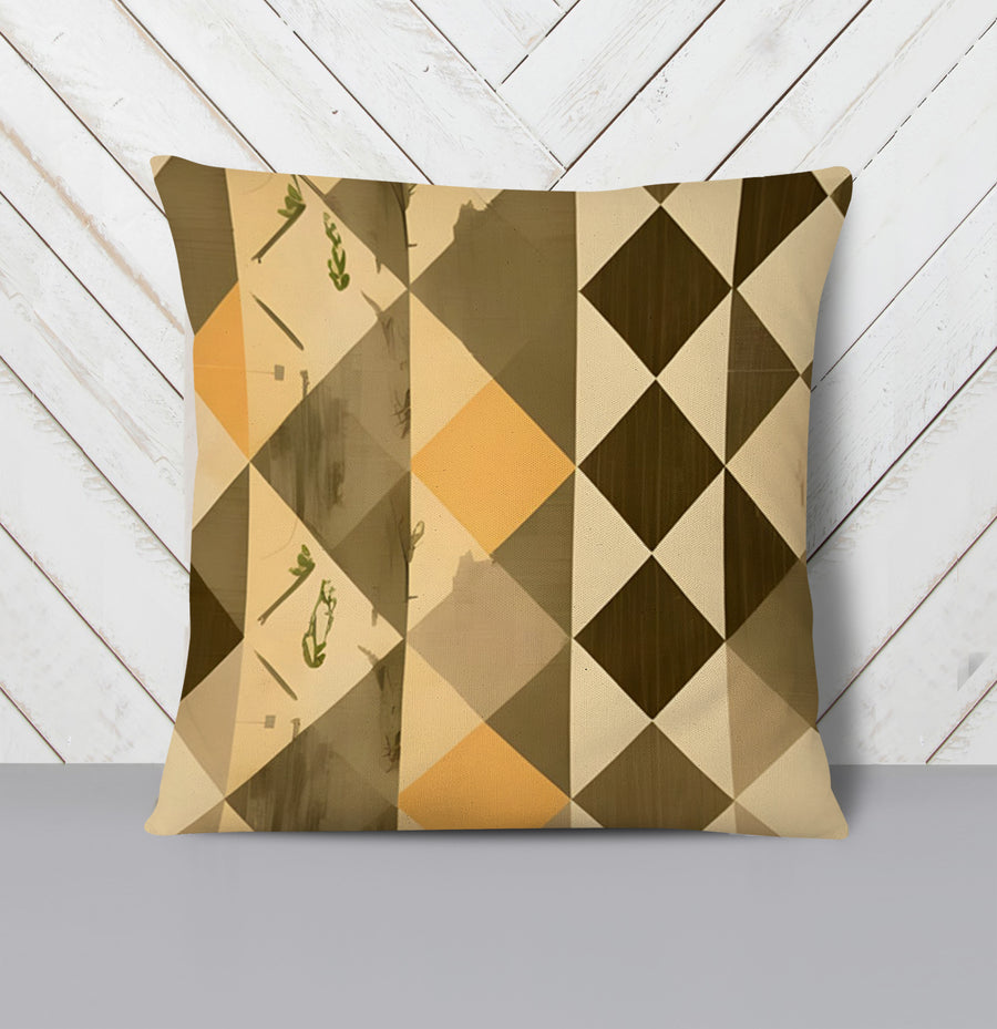 Beige and Brown Diamond Geometric Pattern Throw Pillow Cover