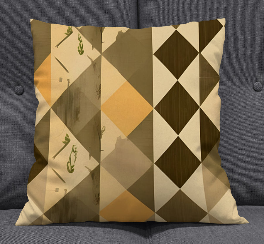 Beige and Brown Diamond Geometric Pattern Throw Pillow Cover