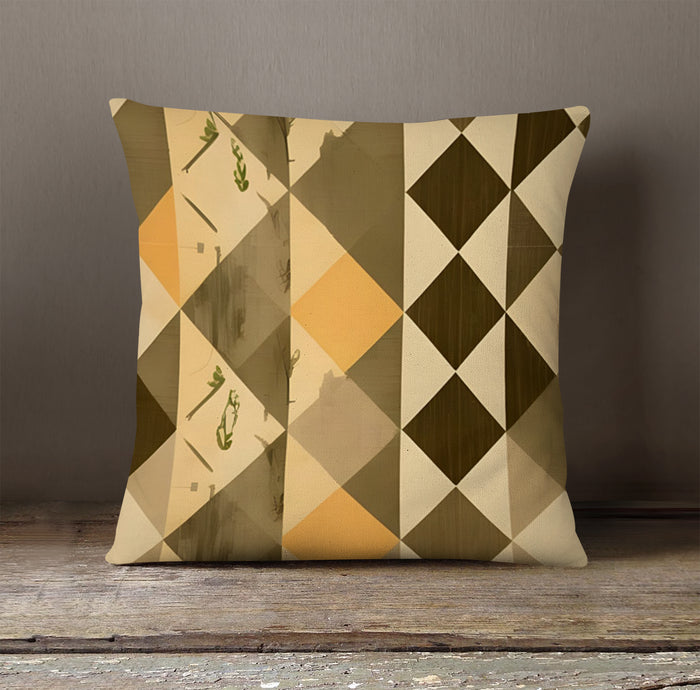 Beige and Brown Diamond Geometric Pattern Throw Pillow Cover