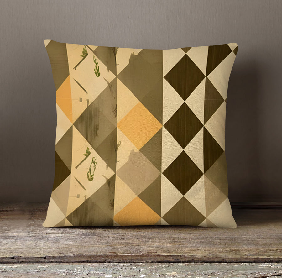 Beige and Brown Diamond Geometric Pattern Throw Pillow Cover
