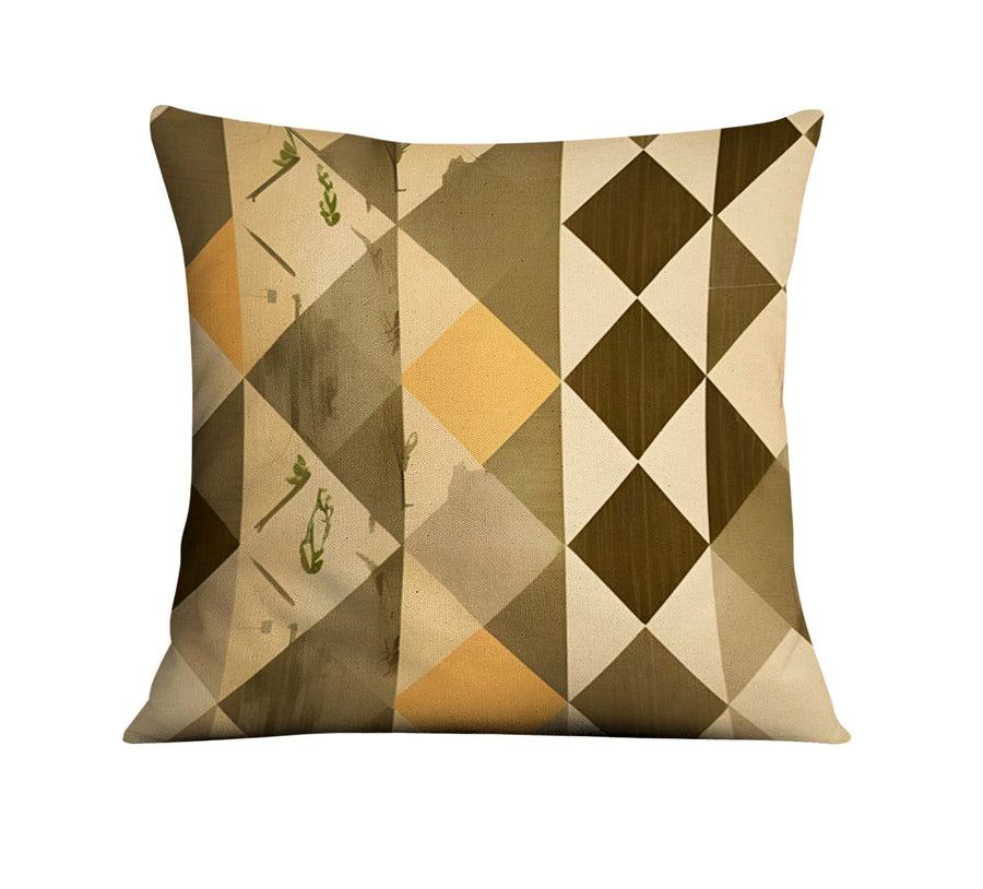 Beige and Brown Diamond Geometric Pattern Throw Pillow Cover