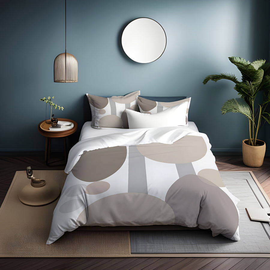 Gray Circle Minimalist Shapes Pattern Duvet Cover
