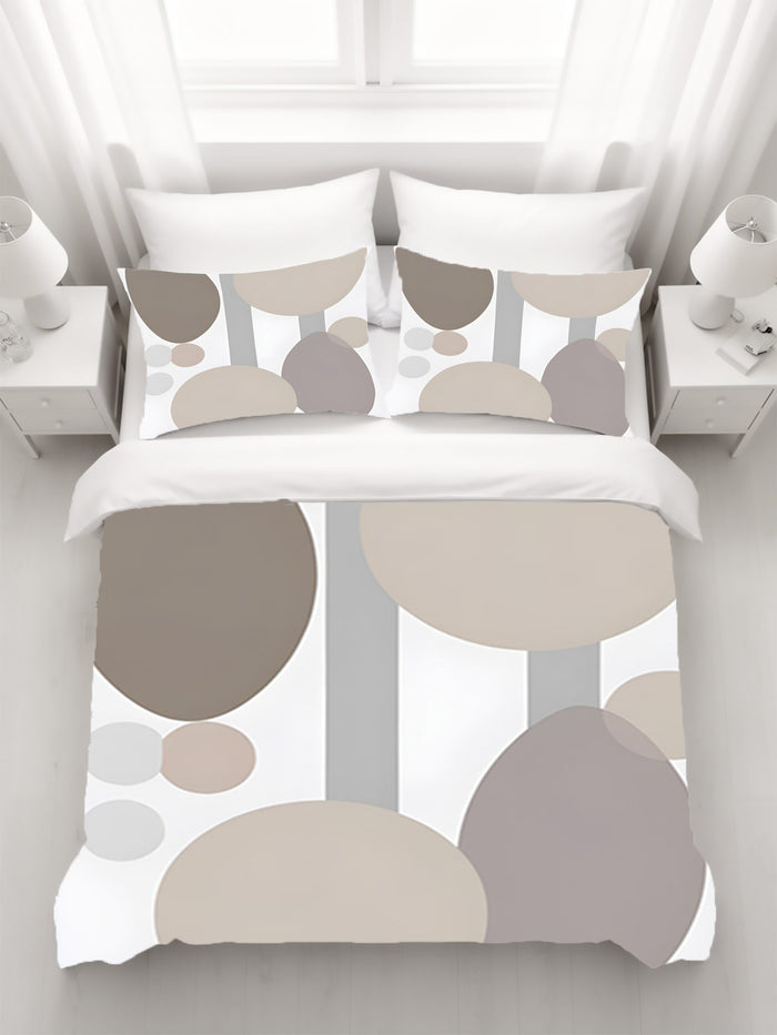 Gray Circle Minimalist Shapes Pattern Duvet Cover